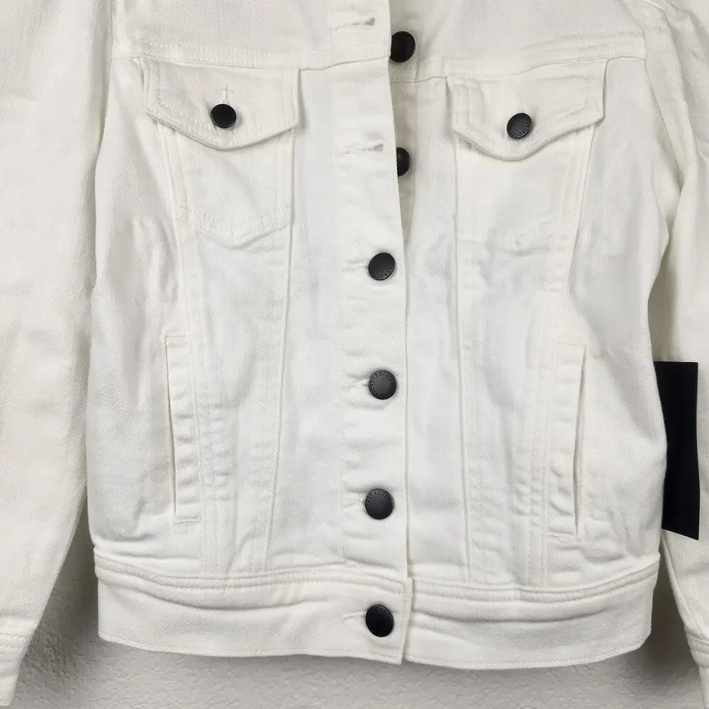 Retrofete Ada Denim Jacket White Puff Sleeve Size XXS NWT